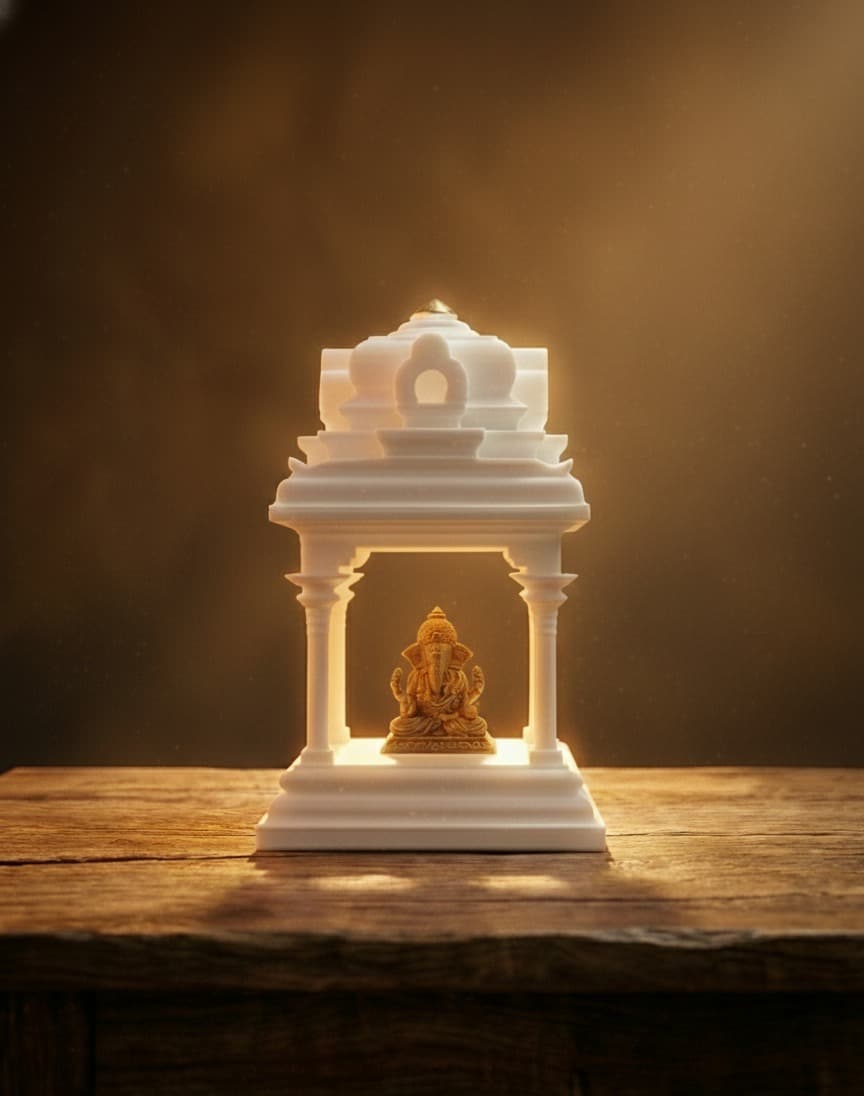 Mini Ganesha Mandir with Golden Kalashas